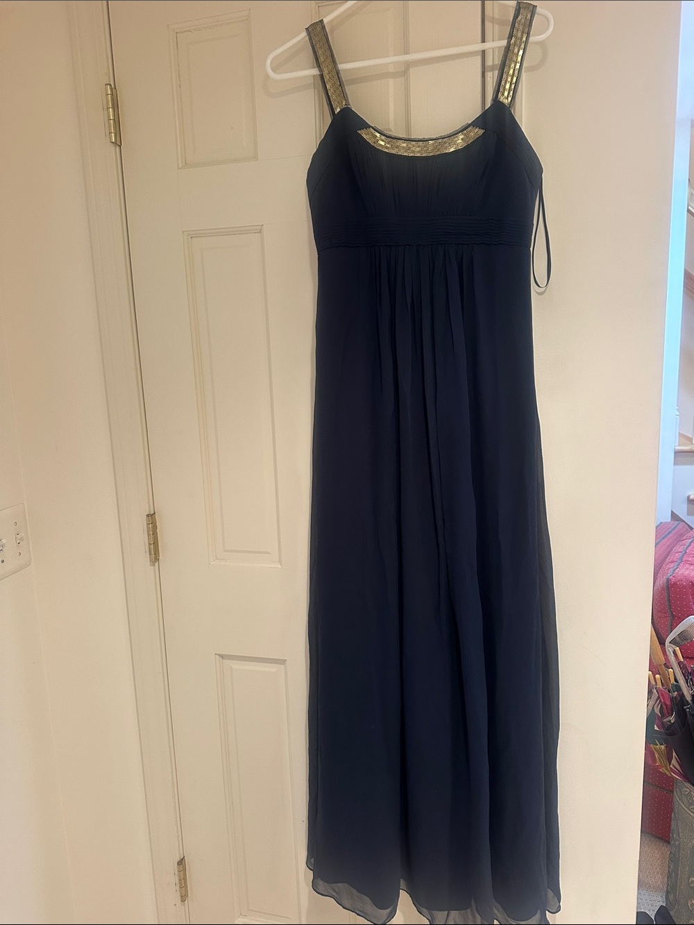 Navy Maxi Dress with Gold Trim